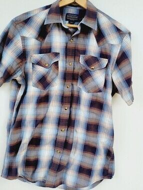 Pendleton Frontier Shirt Mens Small Short Sleeve Plaid Western Pearl Snap Cotton